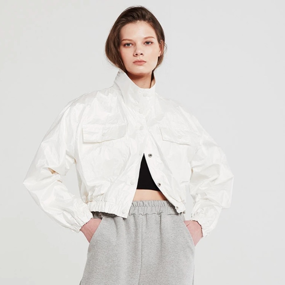 STORETS CRINKLED IVORY BOMBER JACKET